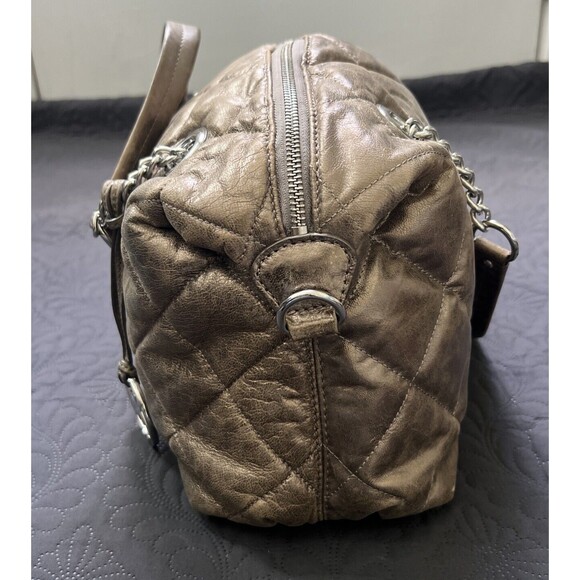 Michael Kors Quilted Lamb Leather Shoulder Handbag Gold Lame 2 Way Chain Strap - Picture 5 of 15